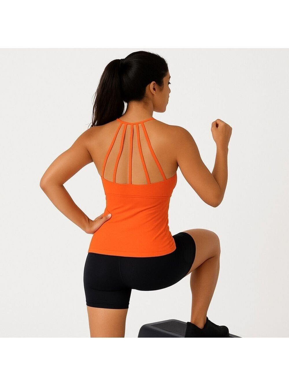 NWT Haut sport orange dos ouvert à bretelles, soutien-gorge intégré S/M/L